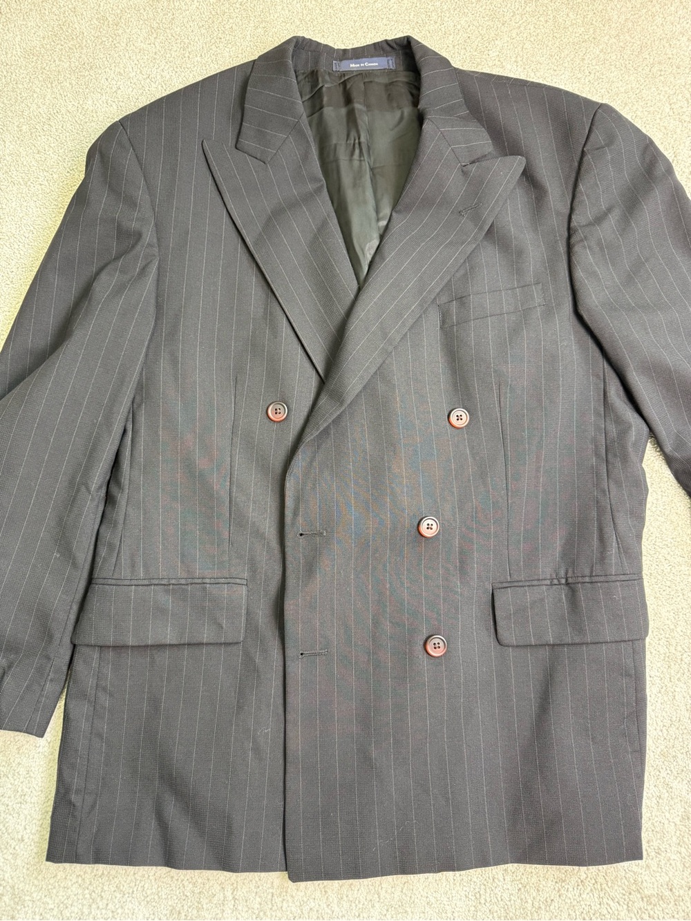 Ralph Lauren Dillard’s Black Pinstripe Wool Suit Jacket 44R Double-Breasted